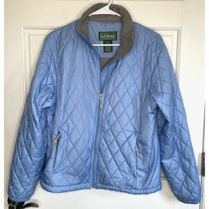 L.L. Bean Women's Diamond Quilted Full Zip Jacket Sz M Blue Puffer Insulated